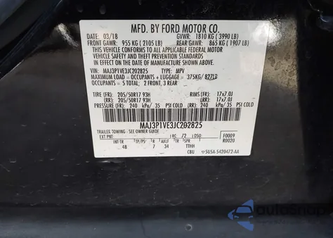 2018 Ford Ecosport Titanium из США, поврежденный, VIN MAJ3P1VE3JC202825